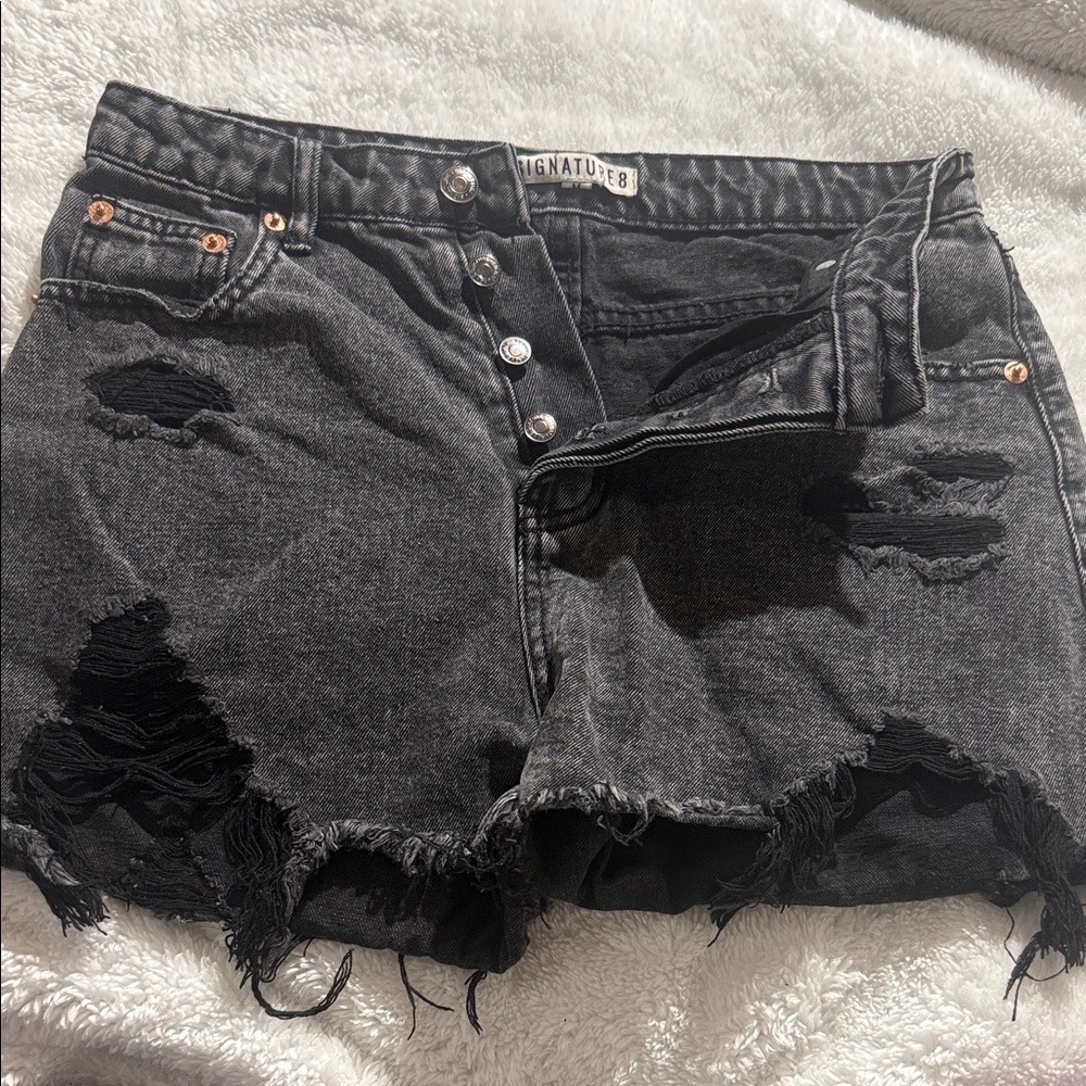 Black Distressed Denim Shorts